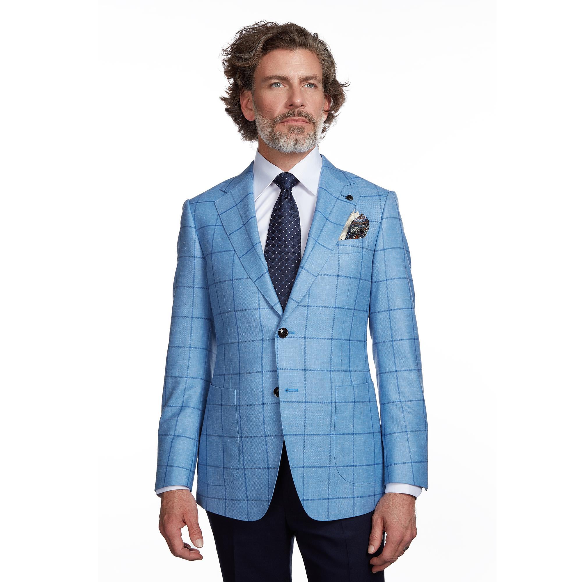 Baby Blue Window Pane Suit Jacket - Main Image