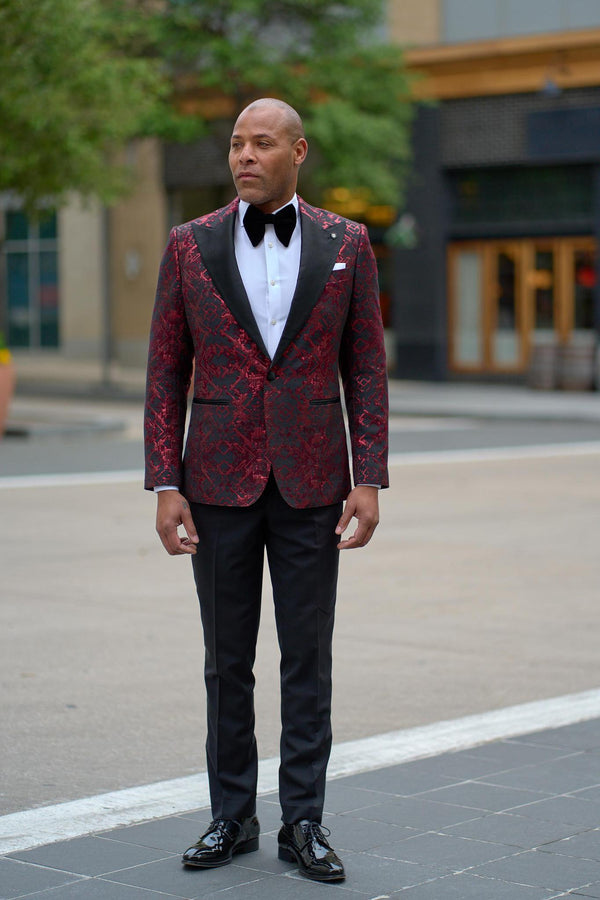 Burgundy Diamond Jacquard Tux Jacket