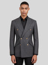 Charcoal Grey Gold-Button Slant-Flap Peak-Lapel Double-Breasted Suit Jacket 04