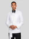 Snow White Micro-Dot Satin Shawl-Collar Belted Double-Breasted Tuxedo Jacket 02