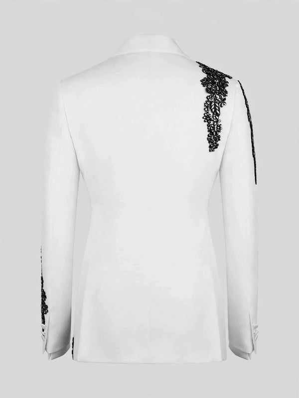 Ivory Noir Lace Tuxedo Jacket 09