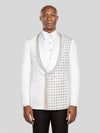 Ivory Silver Rope-Trim Crystal-Grid Shawl-Collar Double-Breasted Tuxedo Jacket - cover