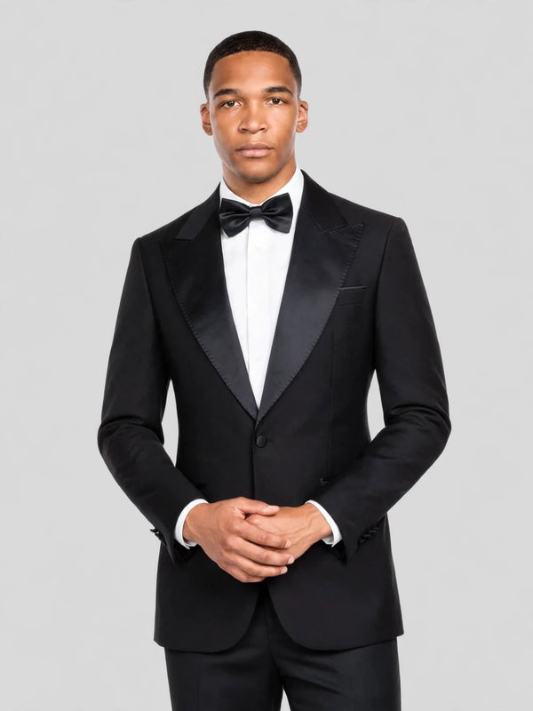 Onyx Smooth Pick-Stitch Jetted-Pocket Peak-Lapel Tuxedo Jacket 02