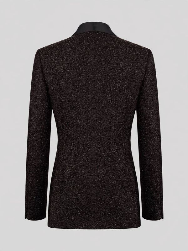 Onyx Silver Pearl-Floral Shawl-Collar Tuxedo Jacket 09