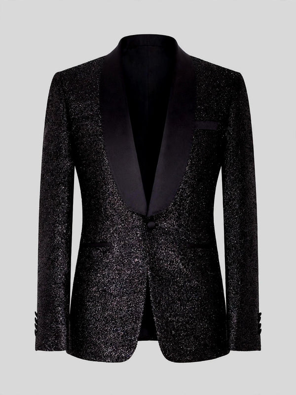 Onyx Silver-Glitter Satin Shawl-Collar Tuxedo Jacket 07