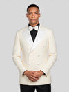 Cream White Satin Peak-Lapel Double-Breasted Tuxedo Jacket 05