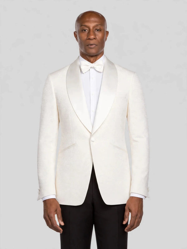 Ivory Grain-Textured Wide Shawl-Collar Tuxedo Jacket - cover