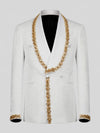 Ivory Gold Crystal-Trim Shawl-Collar Double-Breasted Tuxedo Jacket 07