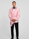Blush Pink Silver-Speckle Satin Sash-Belt Shawl-Collar Tuxedo Jacket 02