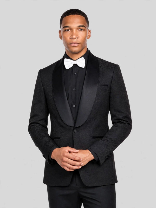 Onyx Textured Satin Shawl-Collar Tuxedo Jacket 05