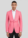 Coral Pink Diamond-Texture Shawl-Collar Tuxedo Jacket 01