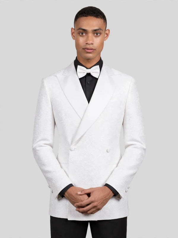 Snow White Paisley-Jacquard Satin Peak-Lapel Two-Button Double-Breasted Tuxedo Jacket 05