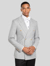 Silver Grey Gold-Button Ticket-Pocket Slant-Flap Peak-Lapel Double-Breasted Suit Jacket 03