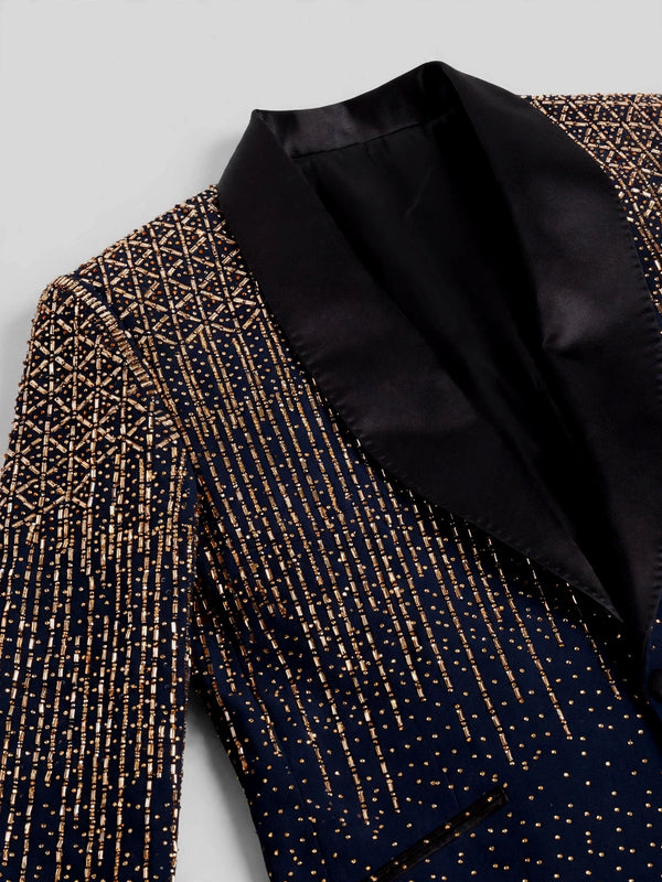 Midnight Gold Crystal Gradient Shawl-Collar Tuxedo Jacket 08