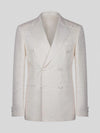 Cream Satin-Faced Peak-Lapel Six-Button Double-Breasted Tuxedo Jacket 07