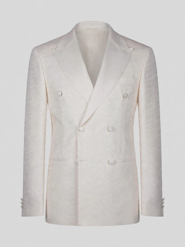 Cream Satin-Faced Peak-Lapel Six-Button Double-Breasted Tuxedo Jacket 07