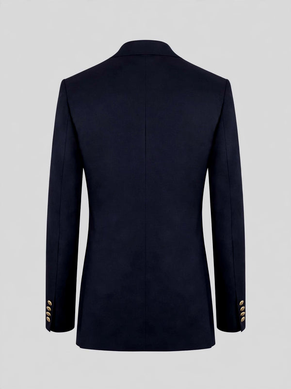 Midnight Navy Gold-Button Slant-Flap Peak-Lapel Double-Breasted Suit Jacket 09