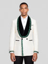 Ivory Emerald-Leaf Velvet Shawl-Collar Double-Breasted Tuxedo Jacket 01