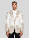 Ivory Gold Crystal Medallion Peak-Lapel Tuxedo Jacket 01