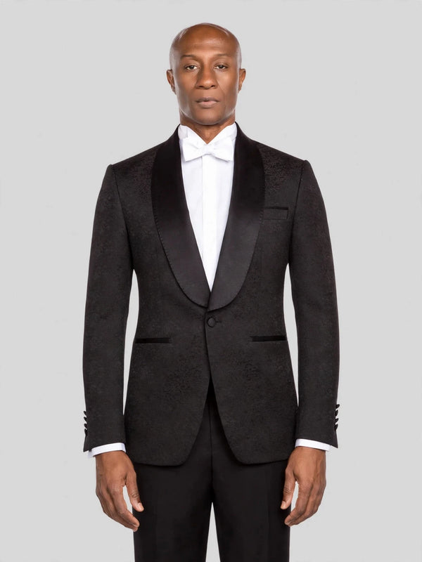 Onyx Mottled Satin-Welt Shawl-Collar Tuxedo Jacket - cover