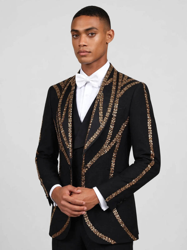 Onyx Gold Sequin Wave Peak-Lapel Tuxedo Jacket 03