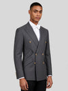 Charcoal Grey Gold-Button Slant-Flap Peak-Lapel Double-Breasted Suit Jacket 03