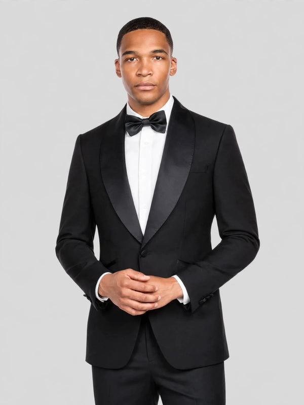 Onyx Smooth Slant-Flap Satin Shawl-Collar Tuxedo Jacket 02