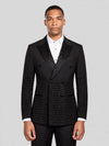 Onyx Jet Beaded-Grid Peak-Lapel Double-Breasted Tuxedo Jacket 01