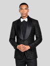 Onyx Glitter-Tweed Satin Shawl-Collar Single-Button Tuxedo Jacket 05