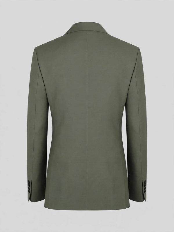 Sage Olive Two-Button Notch-Lapel Suit Jacket 09