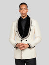 Cream Silver Crystal Velvet Shawl-Collar Double-Breasted Tuxedo Jacket 04