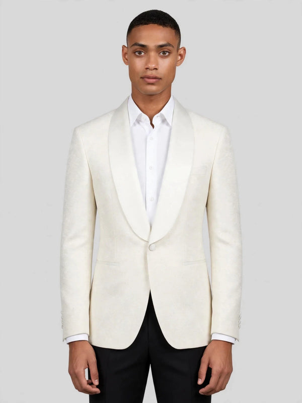 Ivory Textured Satin Shawl-Collar Tuxedo Jacket 01