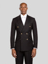 Onyx Gold-Button Slant-Flap Peak-Lapel Double-Breasted Suit Jacket - cover