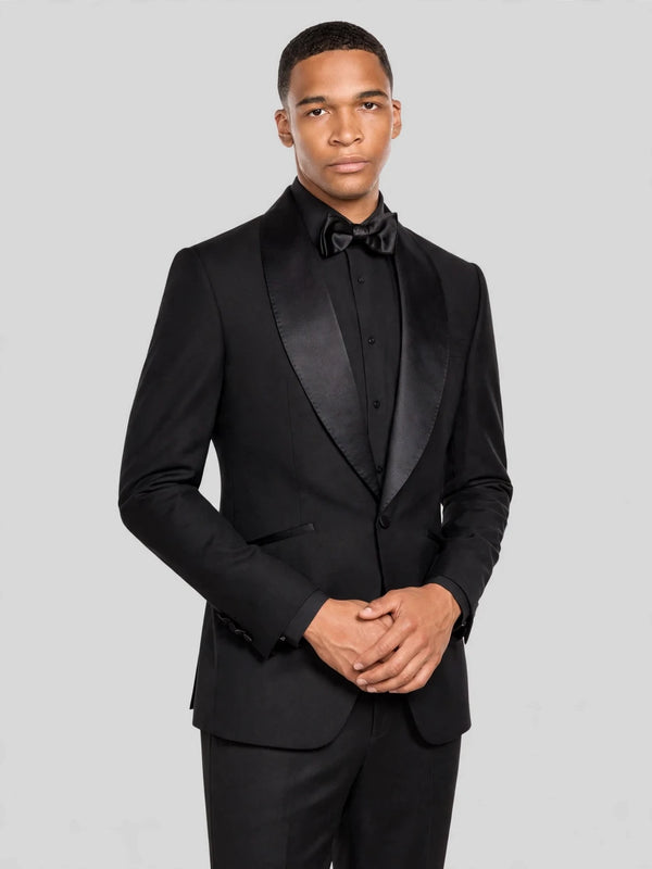 Onyx Smooth Slant-Flap Satin Shawl-Collar Tuxedo Jacket 06