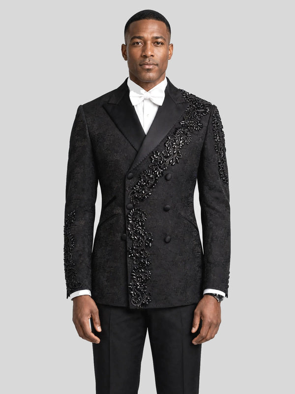 Onyx Jet Crystal Cascade Double-Breasted Tuxedo Jacket - cover