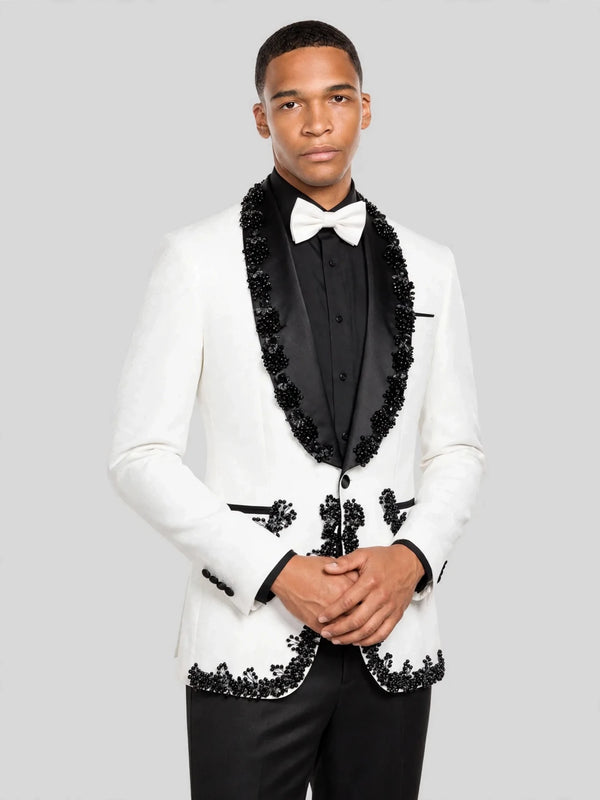 Ivory Jet Beaded-Edge Shawl-Collar Tuxedo Jacket 05