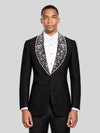 Onyx Silver Pearl-Floral Shawl-Collar Tuxedo Jacket 03