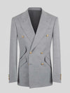 Silver Grey Gold-Button Ticket-Pocket Slant-Flap Peak-Lapel Double-Breasted Suit Jacket 07