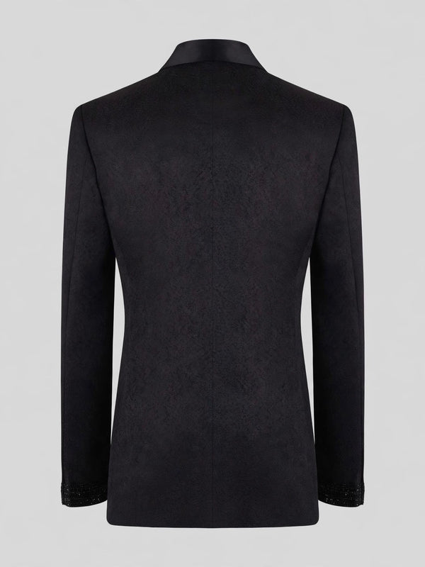 Onyx Jet Beaded-Trim Shawl-Collar Double-Breasted Tuxedo Jacket 09