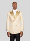 Champagne Paisley-Jacquard Gold Satin Peak-Lapel Six-Button Double-Breasted Tuxedo Jacket - cover