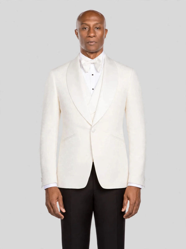 Ivory Slant-Pocket Satin Shawl-Collar Tuxedo Jacket - cover