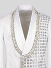 Ivory Silver Rope-Trim Crystal-Grid Shawl-Collar Double-Breasted Tuxedo Jacket 08