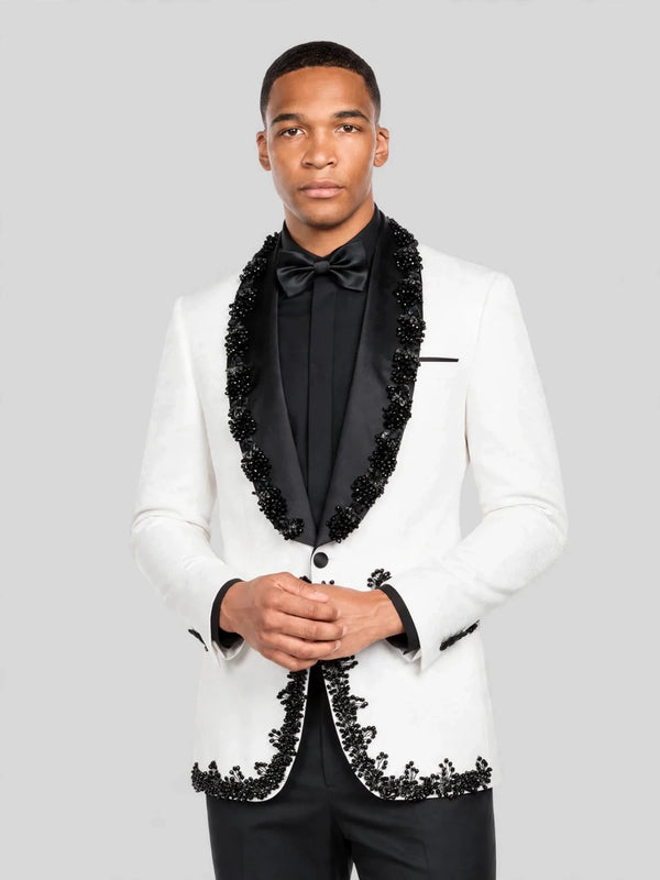 Ivory Jet Beaded-Edge Shawl-Collar Tuxedo Jacket 06