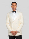 Cream White Satin Peak-Lapel Double-Breasted Tuxedo Jacket 02