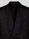 Onyx Jet Floral-Grid Asymmetric Shawl-Collar Double-Breasted Tuxedo Jacket 08