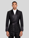 Onyx Ribbed-Weave Satin Shawl-Collar Sash-Belt Two-Button Double-Breasted Tuxedo Jacket 01
