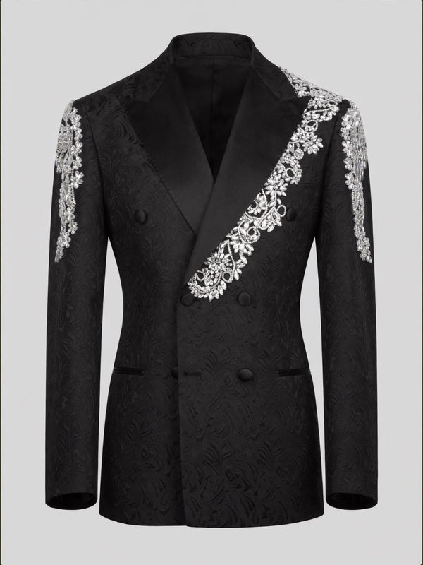 Onyx Silver Crystal Double-Breasted Tuxedo Jacket 07