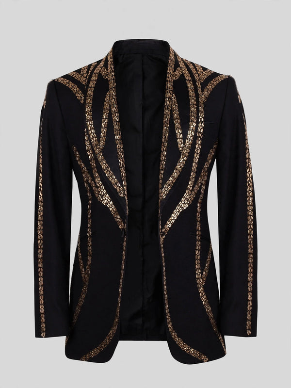 Onyx Gold Sequin Wave Peak-Lapel Tuxedo Jacket 07