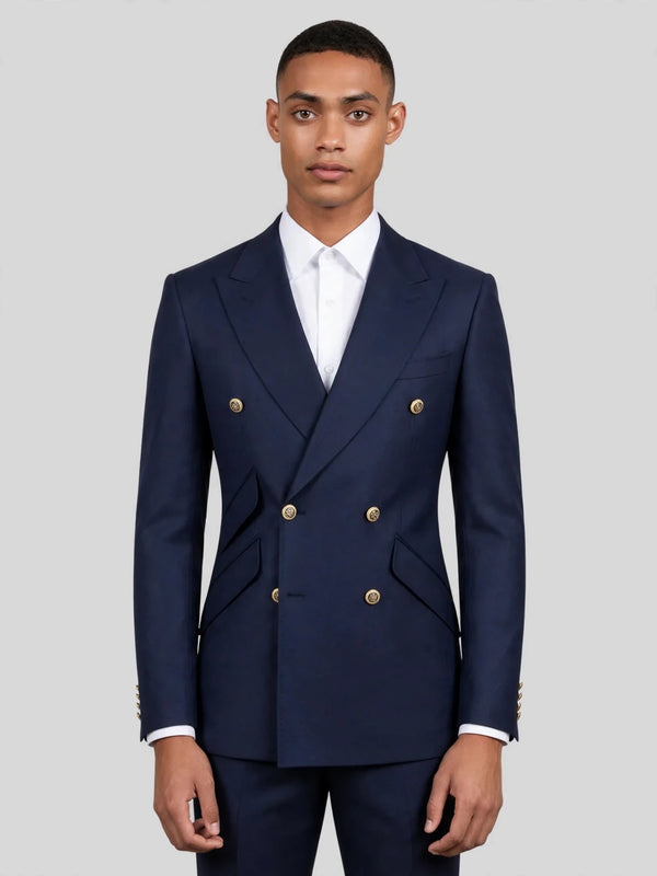 Royal Navy Gold-Button Slant-Flap Peak-Lapel Double-Breasted Suit Jacket 01