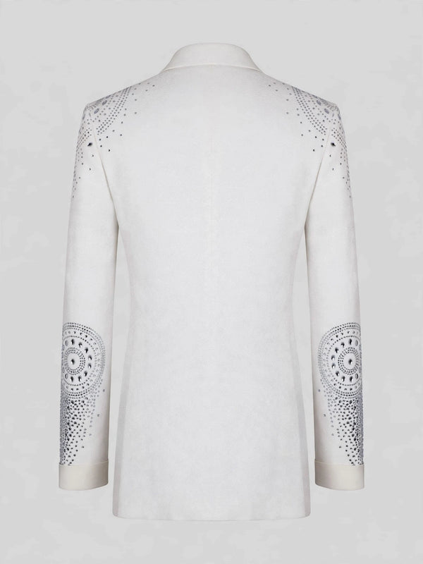 Ivory Silver Mandala-Lace Peak-Lapel Tuxedo Jacket 09